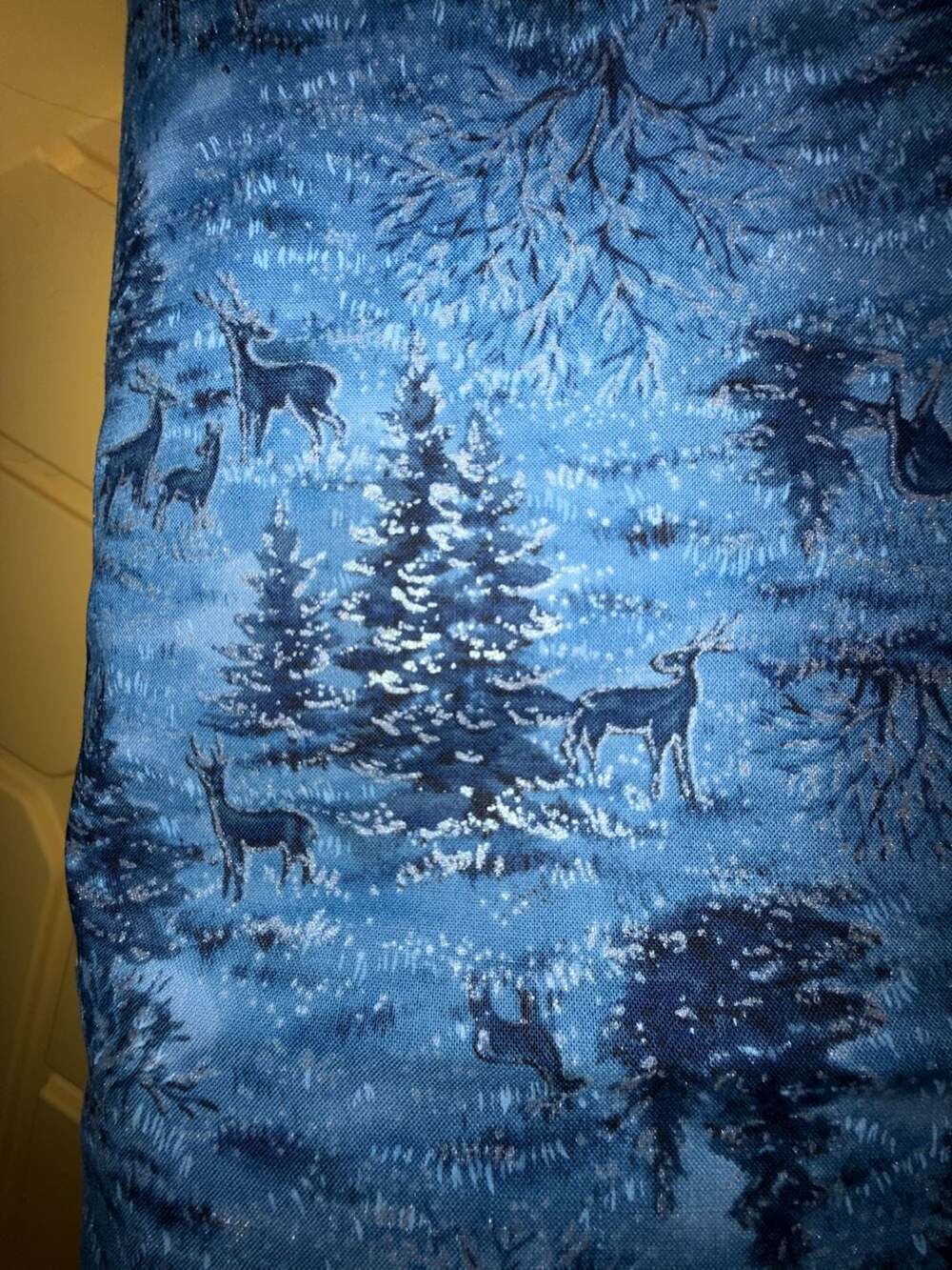 Holly Hill Screen Print Christmas Winter Forest Deer Cotton Fabric - Picture 2 of 3